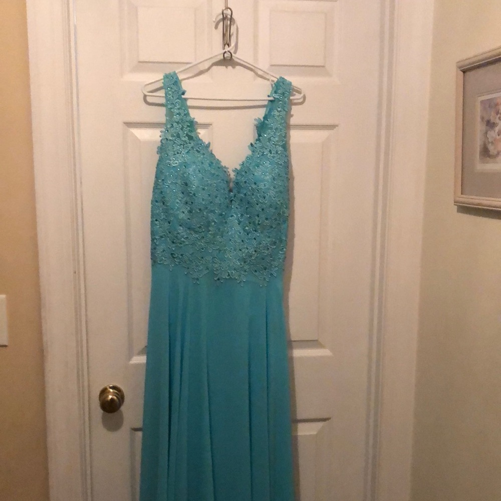 Beautiful blue prom dress.